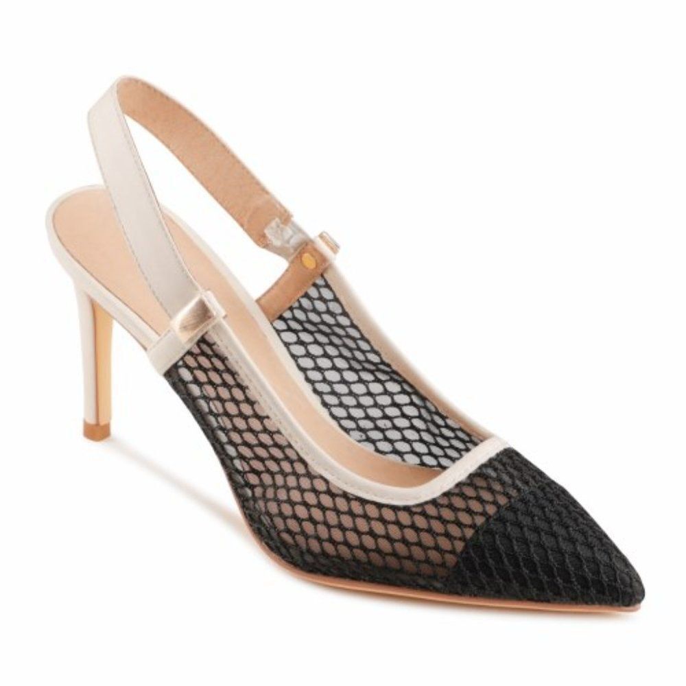 Melyann Keren Mesh Strap Back Point Toe Heels Black/Ivory